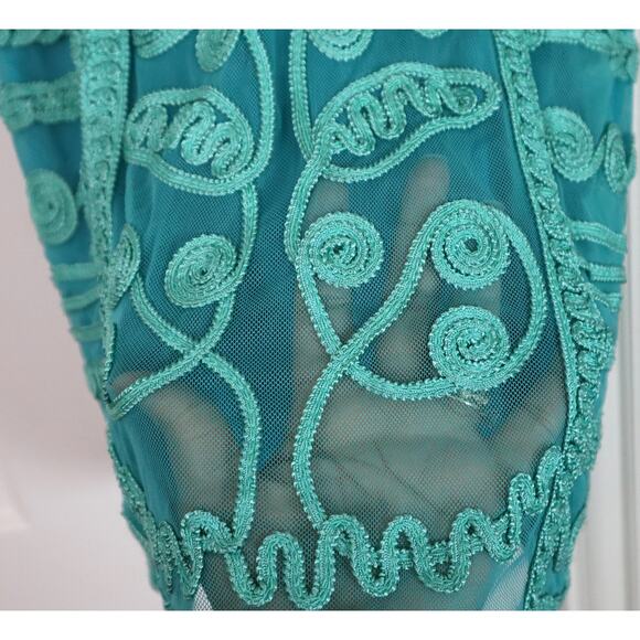 T&W Designs Blue and Green Embroidered Floral Mini Dress Short Cocktail Small - Picture 7 of 10